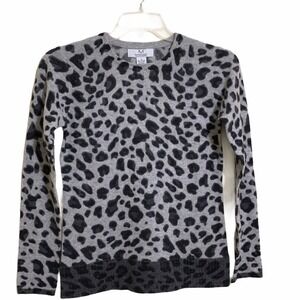 Magaschoni Women's Gray Leopard Print 100% Cashmere Sweater Size Medium